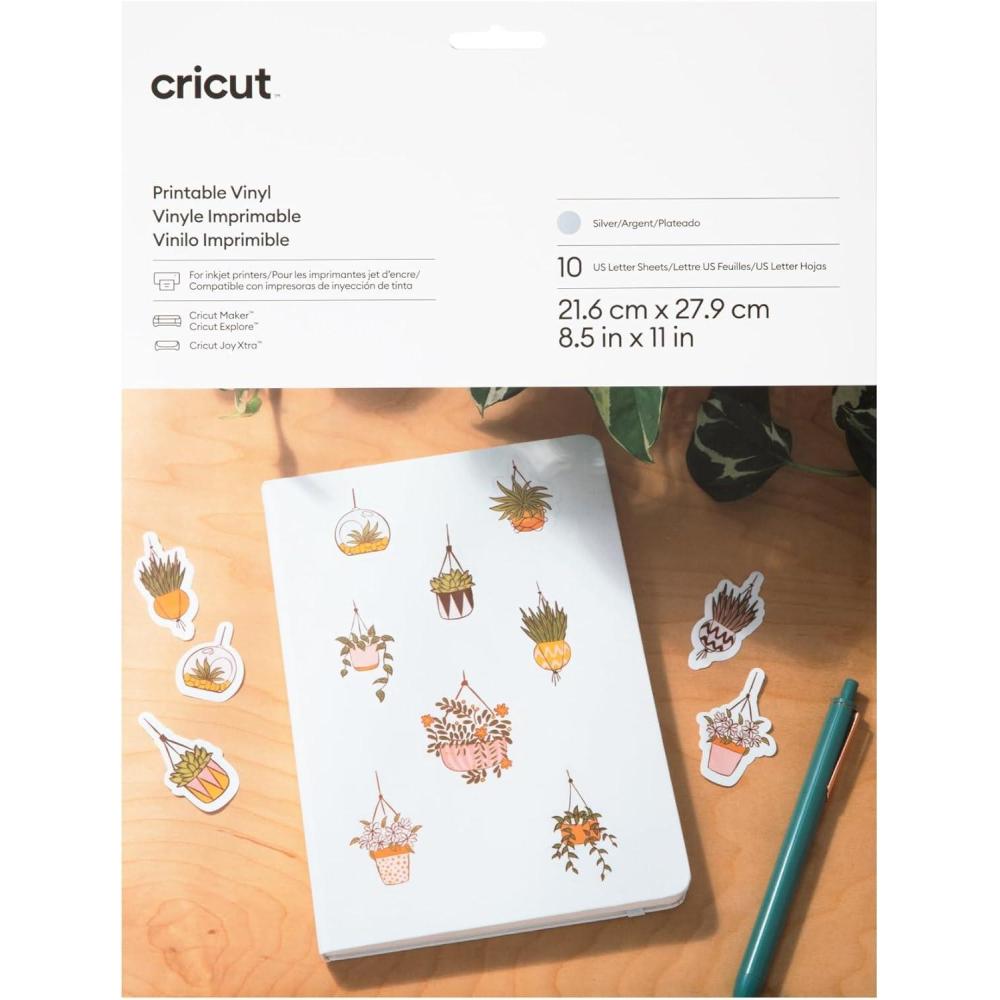 imageCricut Printable Vinyl 10 Count Printable Vinyl for Letter Stickers Labels ampamp Decor Vinyl Paper for Inkjet Printer Compatible with Cricut Maker Explore 3 ampamp Cricut Joy Xtra Machines GoldSilver