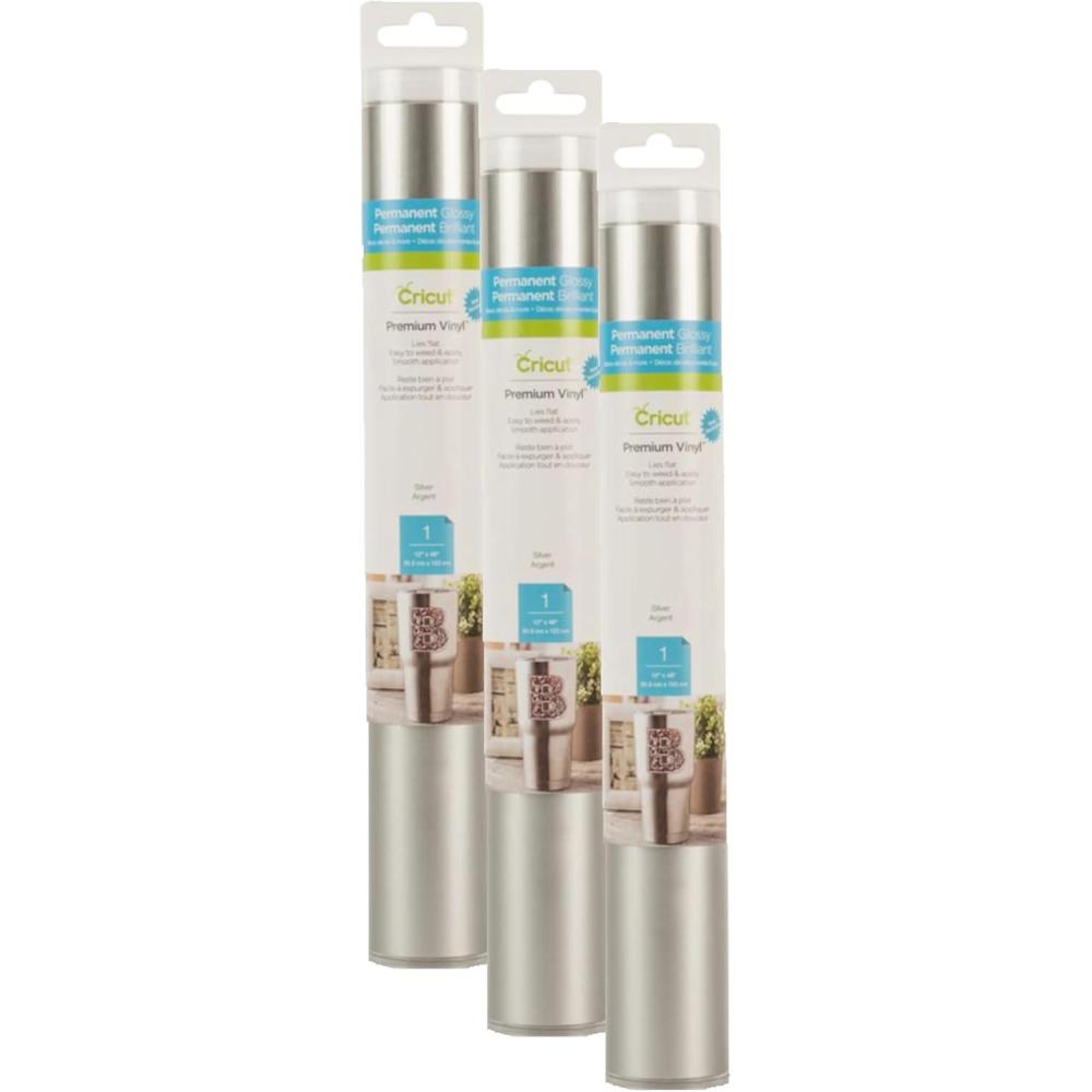 imageCricut Premium Permanent Vinyl 12ft  White 3Pack of 4ft Rolls Compatible with Cricut ExploreMaker MachinesSilver