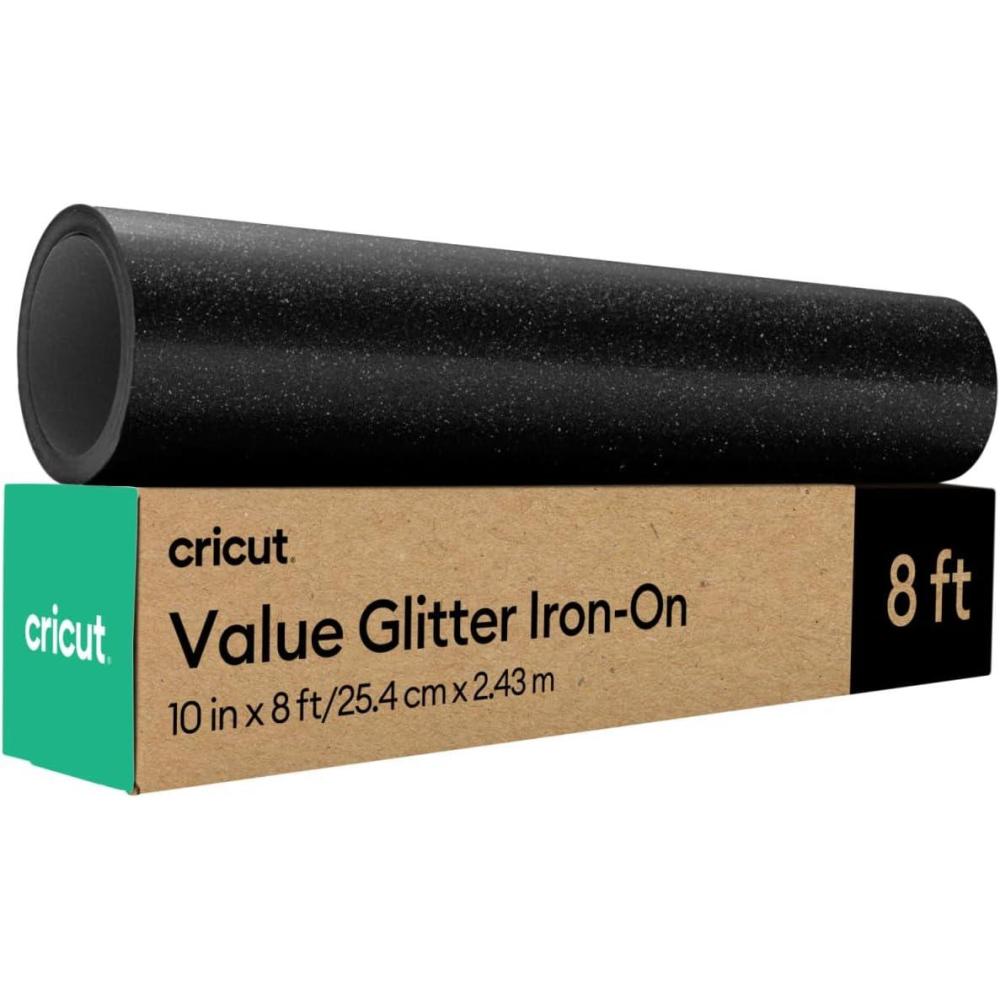 imageCricut Value Glitter Iron On Pink 10in x 8ft roll  HTV Heat Transfer VinylBlack