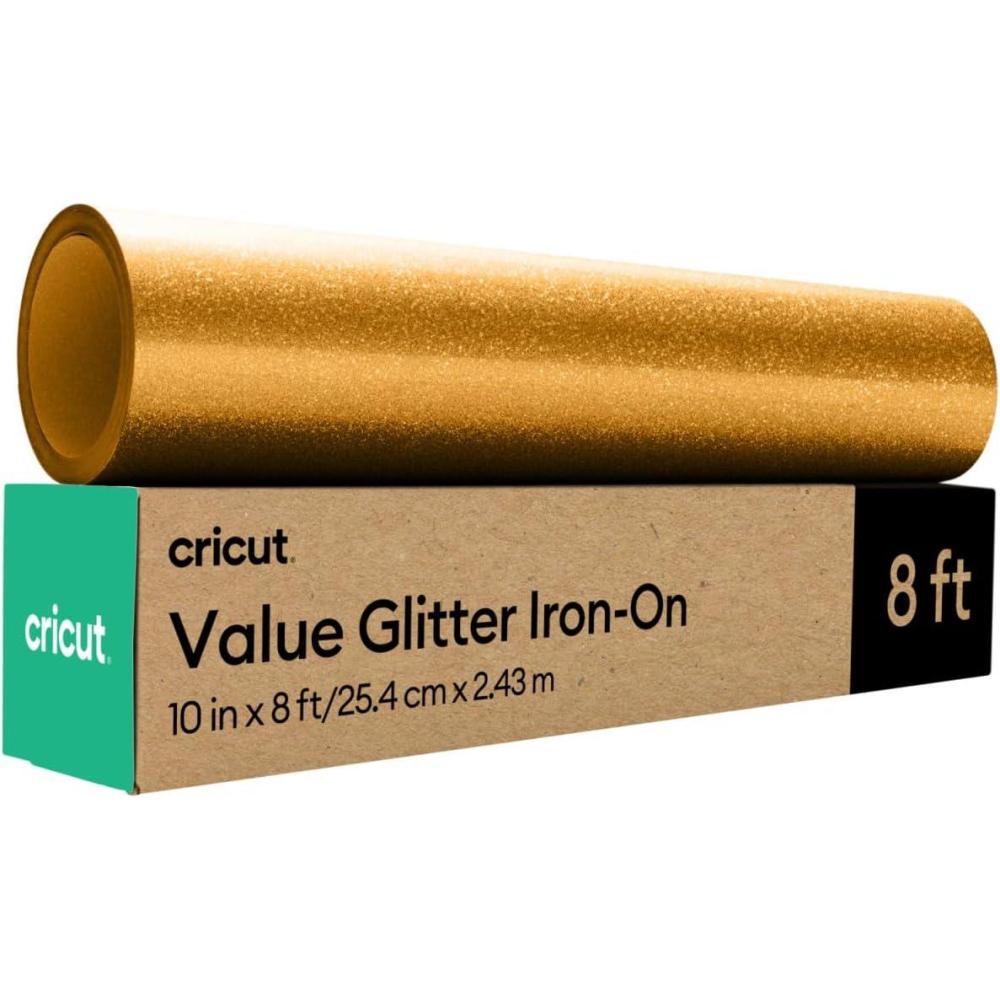 imageCricut Value Glitter Iron On Pink 10in x 8ft roll  HTV Heat Transfer VinylGold