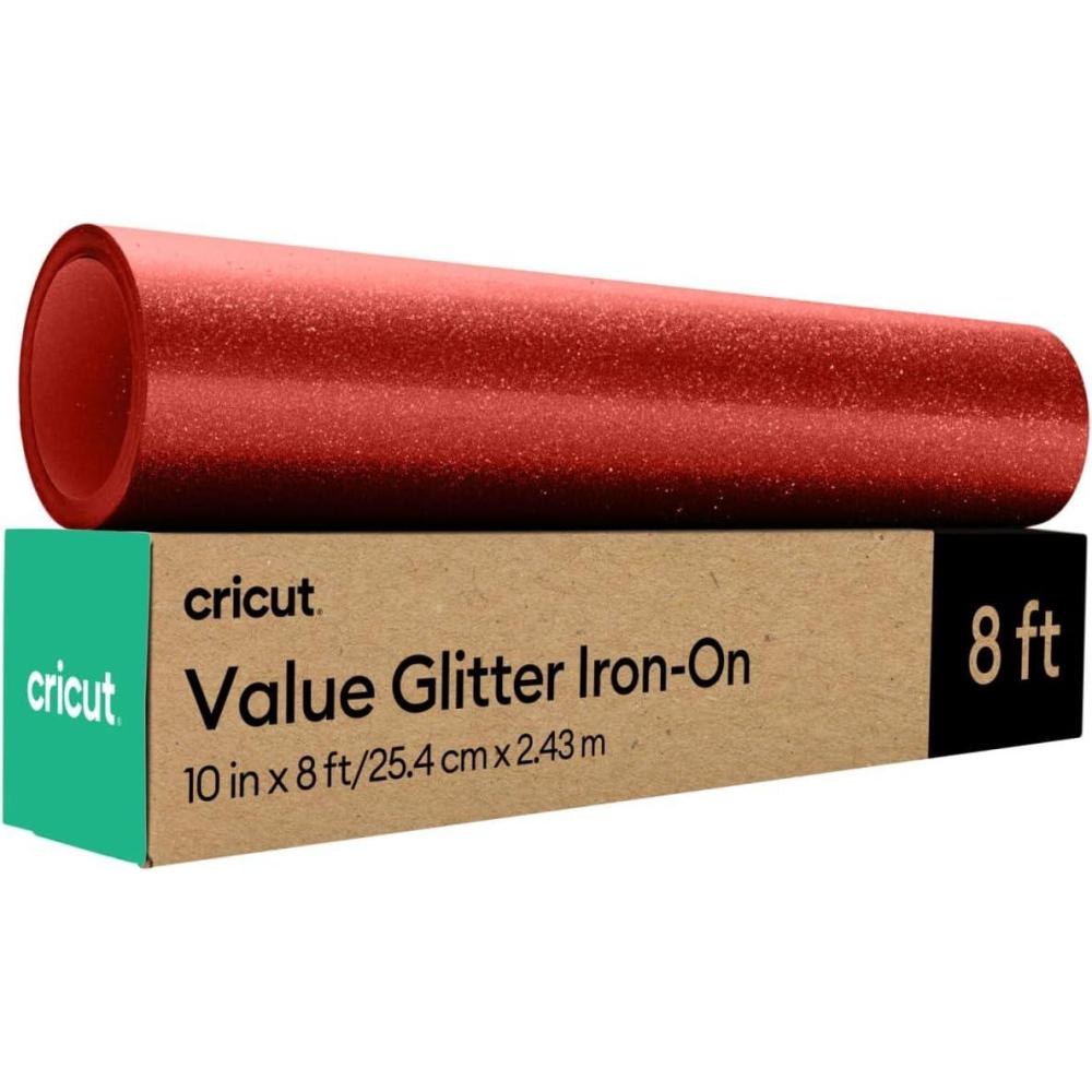 imageCricut Value Glitter Iron On Pink 10in x 8ft roll  HTV Heat Transfer VinylRed