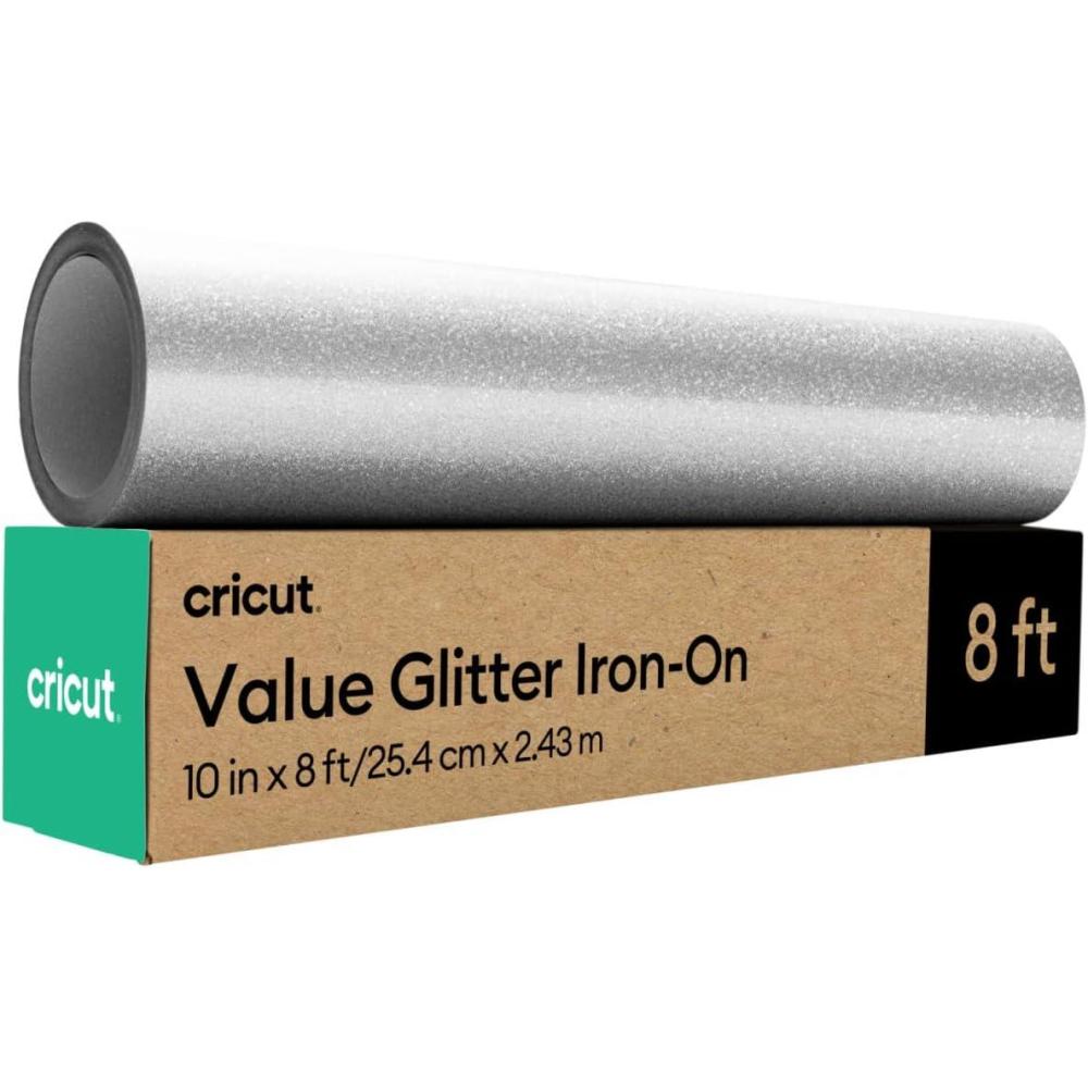 imageCricut Value Glitter Iron On Pink 10in x 8ft roll  HTV Heat Transfer VinylSilver