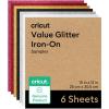 Cricut Value Glitter Iron On, Sampler Pack (10in x 12in, 6 Sheets) – HTV Heat Transfer Vinyl(Glitter Sampler)