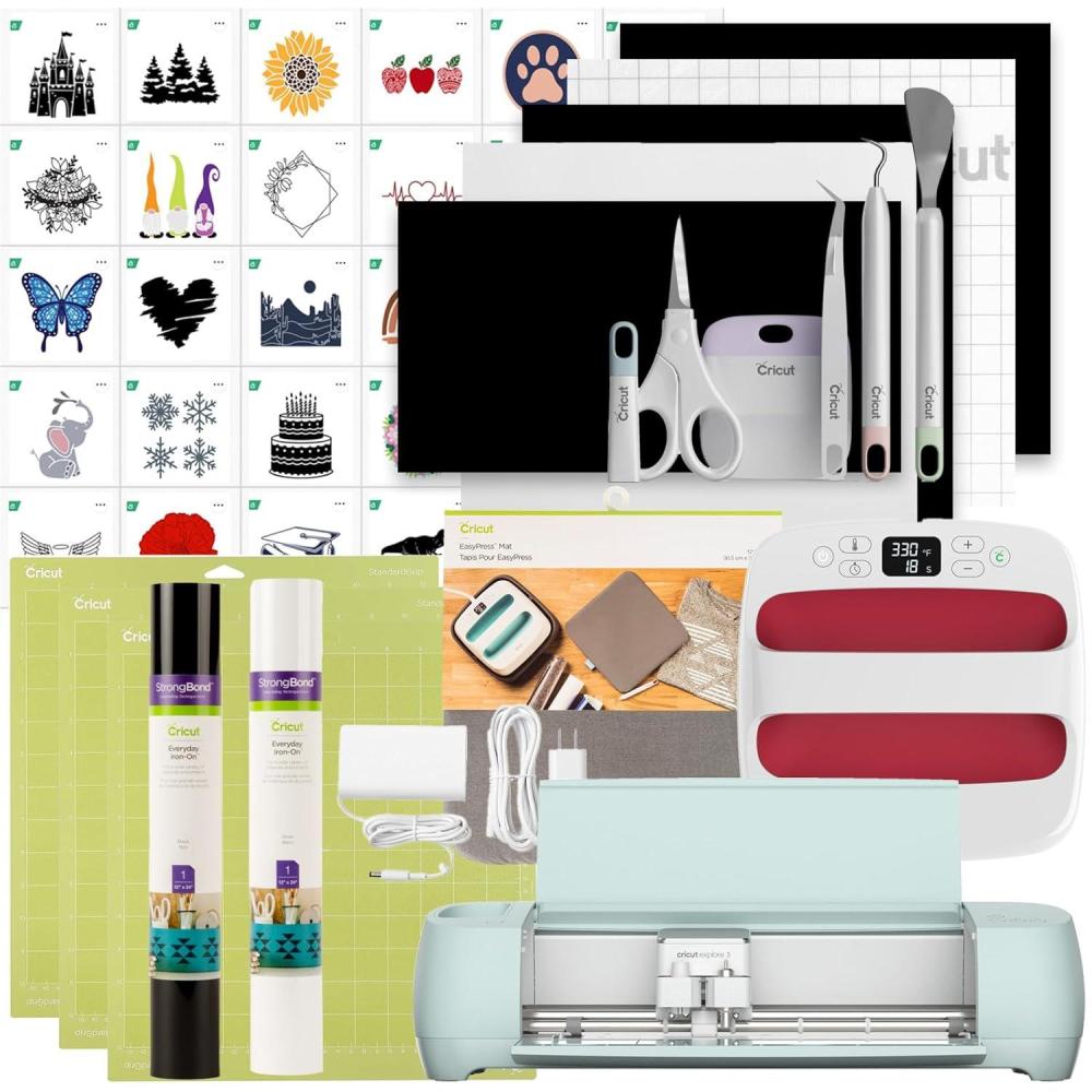 imageCricut Explore 3 ampamp Digital Content Library Bundle  Includes 30 Images in Design Space App  2X Faster DIY Cutting Machine for All Crafts Cuts 100 Materials BlueIron On Starter Kit