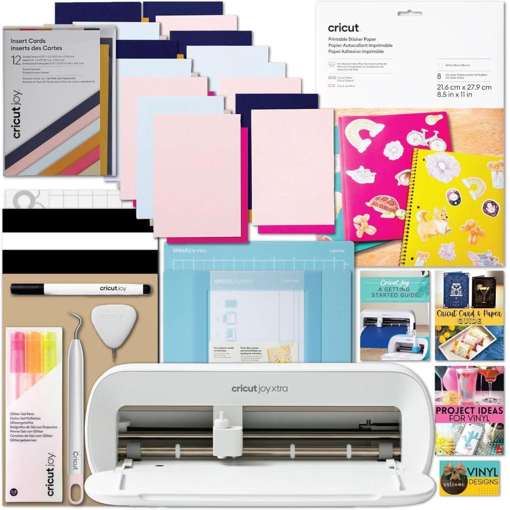 imageCricut Joy Xtra Machine with Printable Sticker Paper and Card Kit Bundle  Sticker Making Set with Cutting Machine DIY Greeting Cards with Pens and Envelopes Craft Cutting Mats Tools and MaterialsJoy Xtra Sticker and Card Bundle