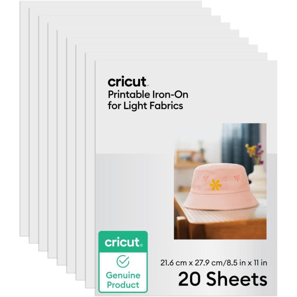 imageCricut Printable IronOn for Light Fabrics 20 sheets 85quot x 11quot  Print HTV Compatible with Inkjet Printers  For Joy Xtra Explore ampamp Maker MachinesLight Fabrics