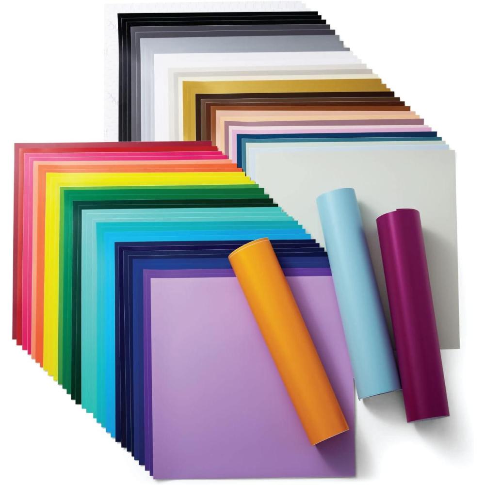 imageCricut Removable Vinyl  Ultimate Sampler 12x12 Vinyl Sheets and Transfer Tapes No Residue or Marks Removable Adhesive Vinyl for Cricut Machines Pack of 70 with 40 ColorsUltimate Sampler