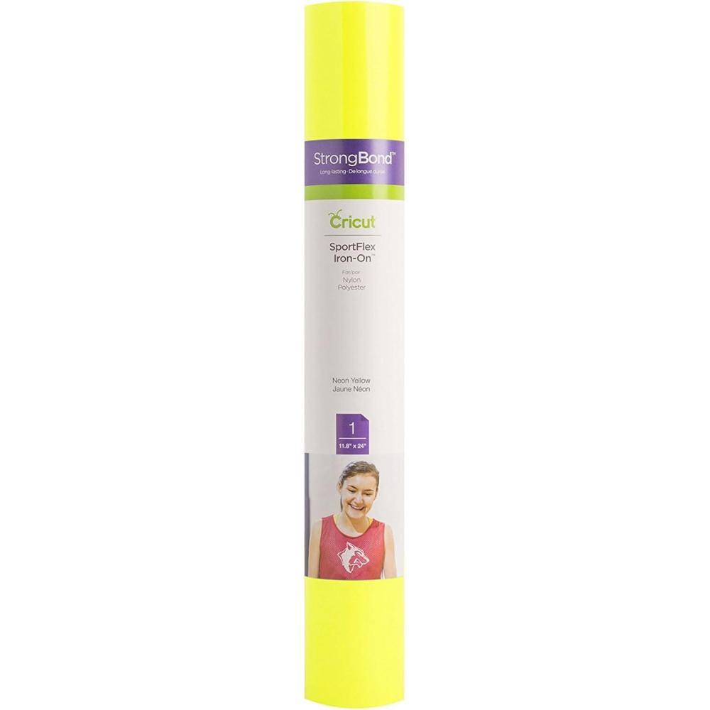 imageCricut Sportflex Iron On  Silver 2Pack of 2ft Rolls 12quotx24quot HTV Heat Transfer Vinyl for Sportswear Polyester ampamp Nylon  Compatible Heat Press  Maker ampamp Explore MachinesNeon Yellow