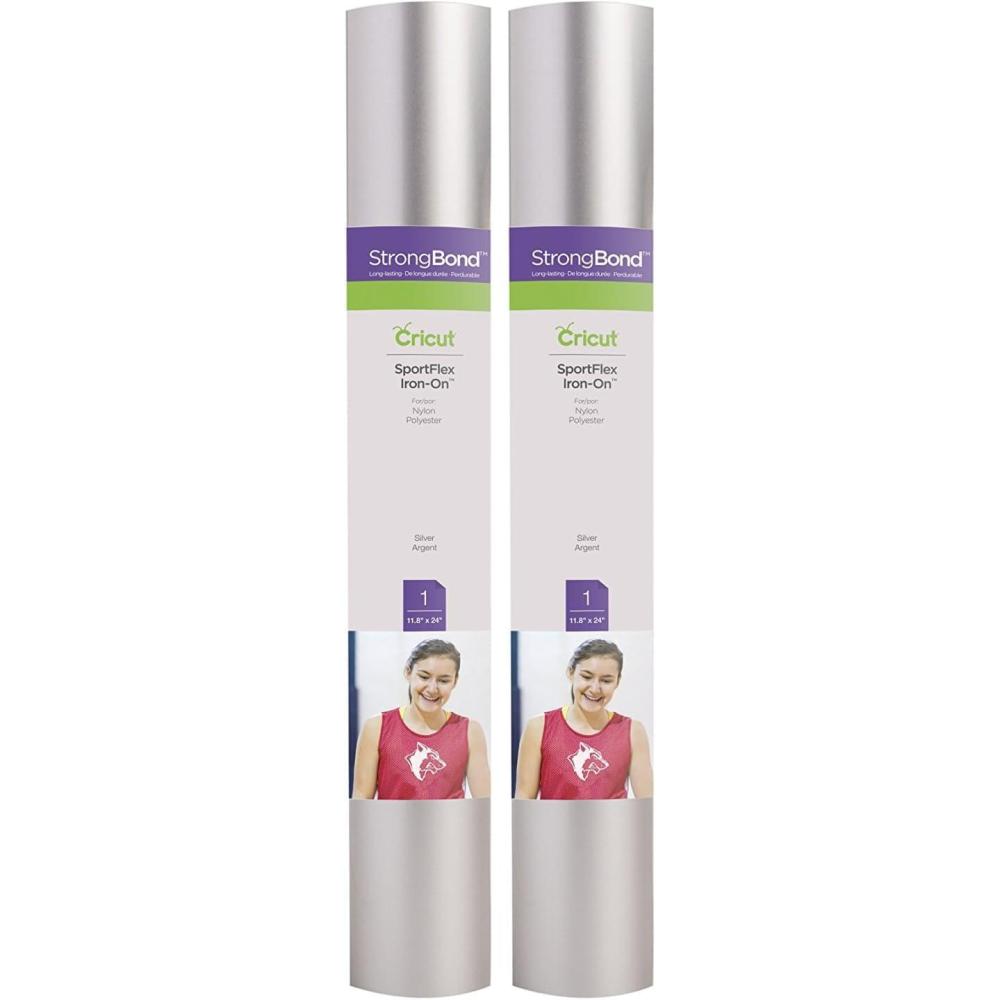 imageCricut Sportflex Iron On  Silver 2Pack of 2ft Rolls 12quotx24quot HTV Heat Transfer Vinyl for Sportswear Polyester ampamp Nylon  Compatible Heat Press  Maker ampamp Explore MachinesSilver